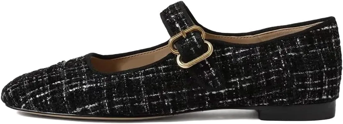 XYD Women Comfy Closed Square Toe Mary Jane Flats Low Heel Single Strap Buckled Outdoor Casual Dress Shoes