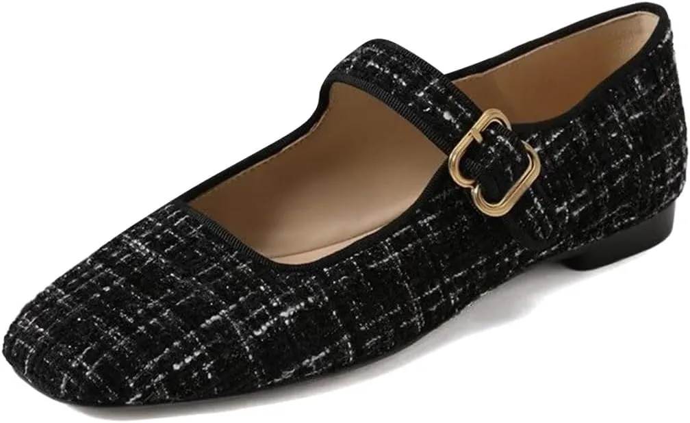 XYD Women Comfy Closed Square Toe Mary Jane Flats Low Heel Single Strap Buckled Outdoor Casual Dress Shoes