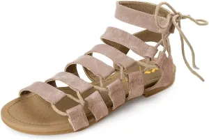 XYD Women Fashion Open Almond Toe Strappy Flats Lace-up Ankle Strap Gladiator Sandals Daily Date Shoes