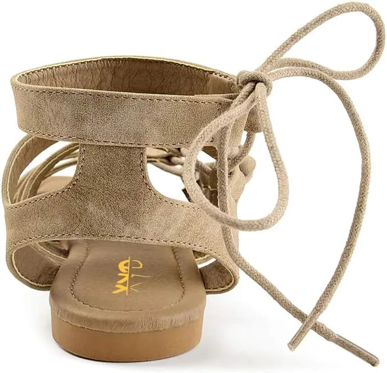 XYD Women Fashion Open Almond Toe Strappy Flats Lace-up Ankle Strap Gladiator Sandals Daily Date Shoes