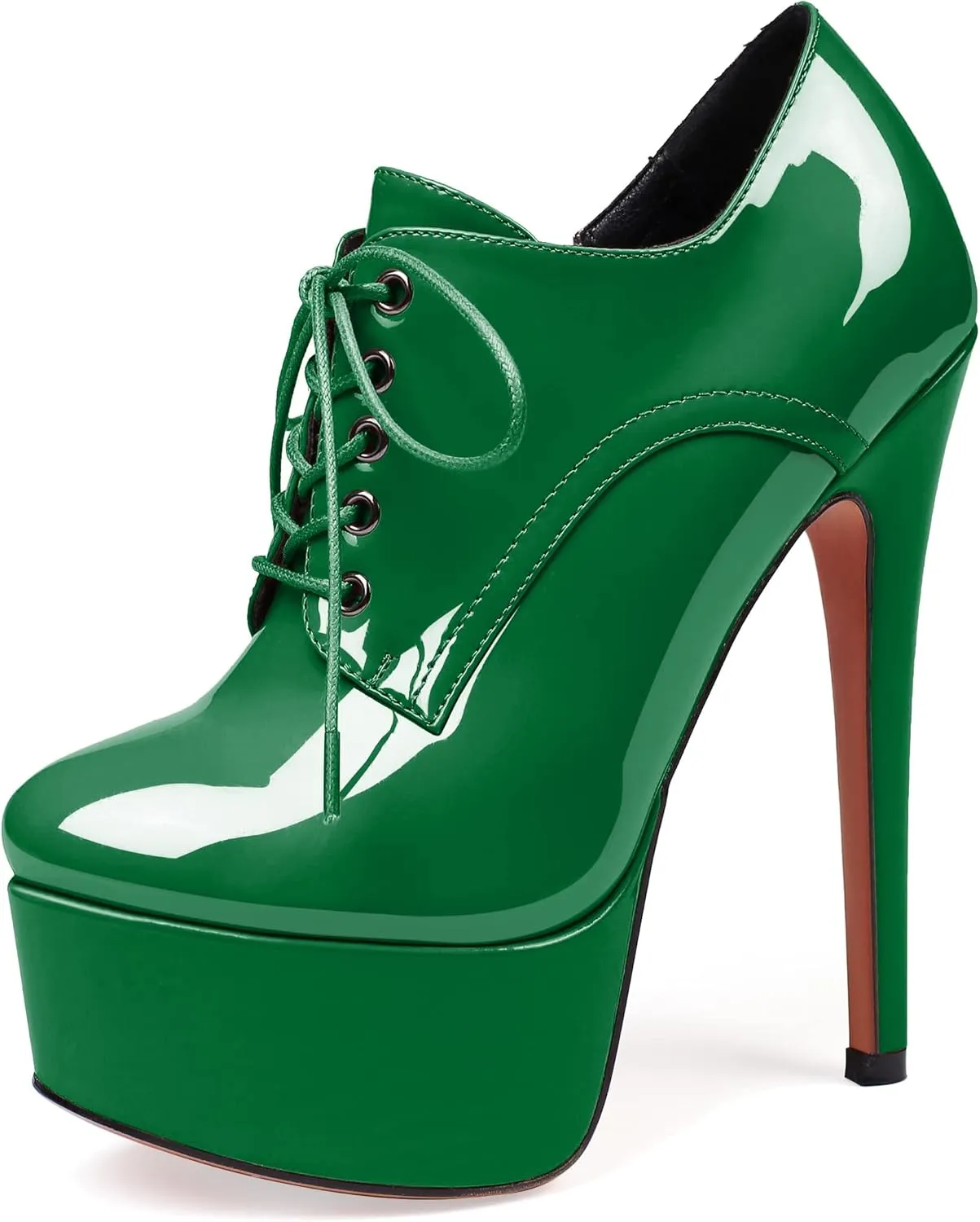 YODEKS Women's Platform Pumps Stiletto High Heel Ankle Bootie Lace Up Closed Toe Sexy Leather Short Boots