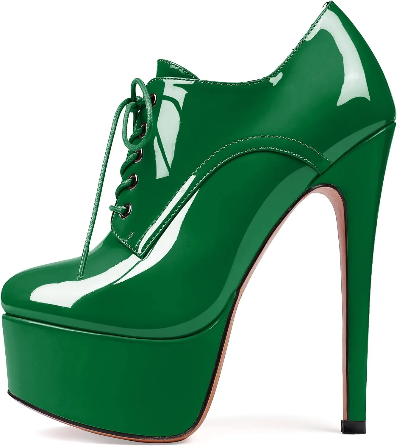 YODEKS Women's Platform Pumps Stiletto High Heel Ankle Bootie Lace Up Closed Toe Sexy Leather Short Boots