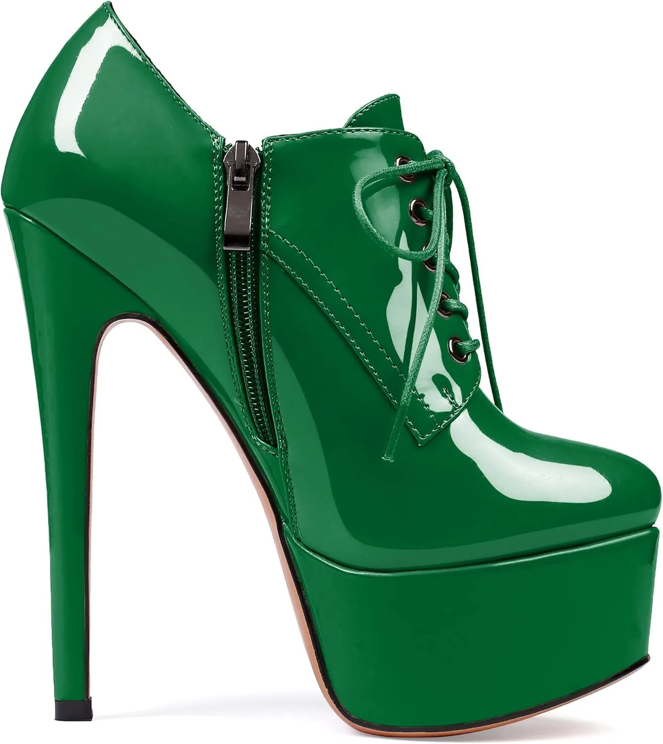 YODEKS Women's Platform Pumps Stiletto High Heel Ankle Bootie Lace Up Closed Toe Sexy Leather Short Boots