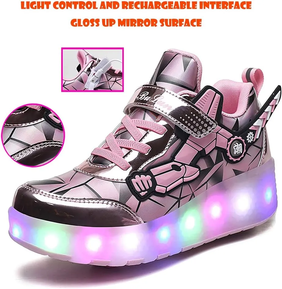YUNICUS Roller Shoes for Girls Boys Kid Light Up Sneakers with Wheels